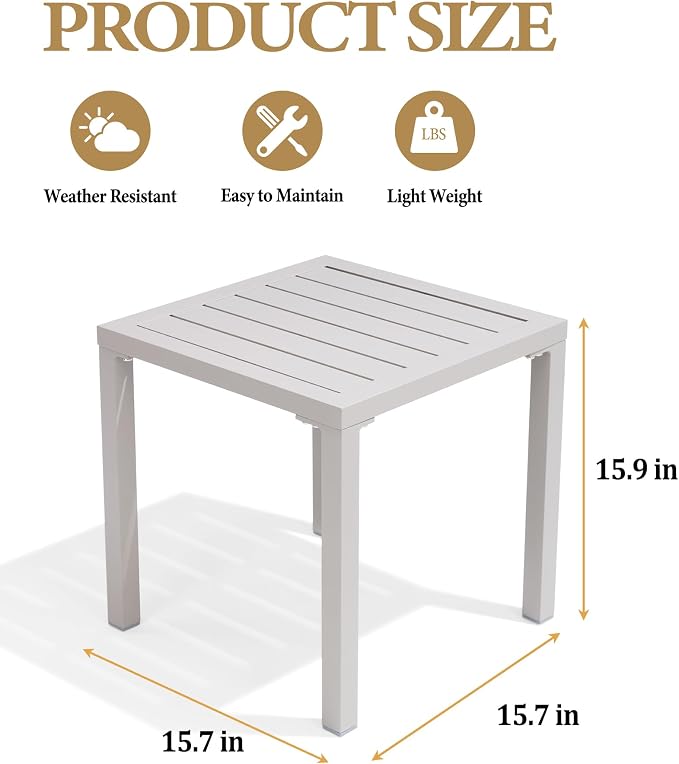 Side Tables Set of 2, Brown Aluminum Square Outdoor End Tables