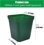 Square Seedling Nursery Pots 3.15 Inches 100 Pcs for Small Succulents or Cacti Flower Plastic Pots Sturdy Reusable (Green, 3.14Inches,100Pcs)