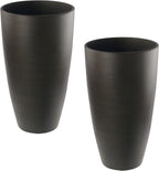 2 Packs 21 inch Tall Planter, Indoor Outdoor Round Planter for Porch, Large Plant Pot with Drainage Hole for Home Garden Front Door, Modern Decorative Pots for Plants (Dark Brown)