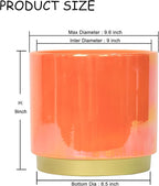 Gepege Peach Indoor Plant Pots for Plants, Large Ceramic Planter with Drainage Hole, 9.6-inch Succulent Orchid Flower Pot - Rainbow Pearl Glaze