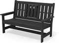 SERWALL Outdoor Bench with Cup Holder, 58" HDPE Garden Park Bench Suitable for 3 Person, All Weather Patio Benches with High Backrest and Wide Armrests for Garden, Park, Yard, Front Porch, Black