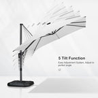 PURPLE LEAF 10 Feet Patio Umbrella with Base Outdoor Cantilever Solar Powered LED Square Umbrella Aluminum Offset Umbrella with 360-degree Rotation for Garden Deck Pool Patio White