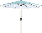 MEWAY 9ft Patio Umbrella Outdoor Table Umbrellas with Push Button Tilt and Crank, Market Umbrella 8 Sturdy Ribs for Deck, Garden, Pool and Backyard, Blue Green Stripe