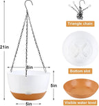 4 Pack Hanging Planter for Plants Indoor,8 Inch Plant Pot Outdoor Plastic Hanging Baskets with Drainage Holes and Chain for Garden Porch Plants(White+Black+Green+Beige)