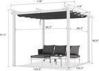 PURPLE LEAF 10' x 10' Outdoor Aluminum Pergola White Heavy-Duty Retractable Pergola Patio Metal with Double Sun Shade Canopy for Backyard Gardens Deck, Grey