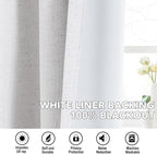 H.VERSAILTEX Linen Curtains 100% Blackout Curtains for Bedroom 102 inch Long Full Light Blocking Nature Linen Blended Window Curtains for Living Room Nickel Grommet (2 Panels, Heathered White)