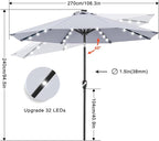 ABCCANOPY Durable Solar Led Patio Umbrellas with 32LED Lights 9FT (Light Gray)