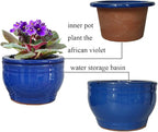 African Violet Pots Self Watering Round Ceramic Violet Pot (Blue, 6 inch)