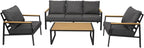 Patio Furniture Set, 4 Pieces Outdoor Furniture Patio Conversation Set with High Back, Faux-Wood Armrest and Tabletop, Outdoor Couch Patio Sofa Set for Balcony, Porch, Backyard, Grey