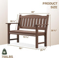 Outdoor Bench, 2-Person Brown Poly Lumber, All-Weather Rustic Garden Seat