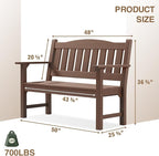 Outdoor Bench, 2-Person Brown Poly Lumber, All-Weather Rustic Garden Seat