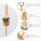 feedee Macrame Plant Hangers - 6 Pack, Brown, Indoor/Outdoor, 11.9 lbs Capacity, Ready to Hang