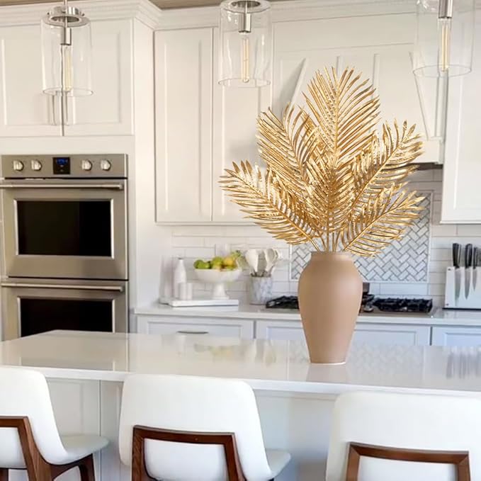 Artificial Palm Leaves Set of 6 Gold Faux Tropical Greenery