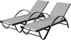 Shintenchi Patio Chaise Lounge Set of 2, Pool Chaise Lounge with Arm,Outdoor Lounge Chair with 5 Adjustable Backrest,Sunbathing Recliner,Beach Chair,Pool Chairs,Light Grey
