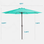 MEWAY 12ft Patio Umbrella Outdoor Table Umbrellas with Crank, Market Umbrella 8 Sturdy Ribs for Deck, Garden, Pool and Backyard, Turquoise