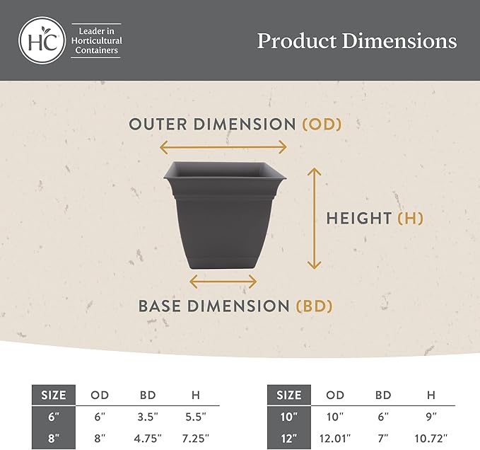 The HC Companies 12 Inch Eclipse Square Planter Pots with Drainage Holes & Attached Saucer, Lightweight UV-Resistant Plastic Indoor Outdoor Planters, 2-Pack Flower Pots for Garden & Home Decor, Rose