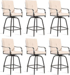 Patio Swivel Bar Stools Set of 6, Outdoor Bar Height Swivel Chairs with Cushions for Garden Balcony Backyard, Beige