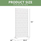 Casaphoria Metal Privacy Screen Outdoor, 72" H x 35" W Freestanding Decorative Privacy Screen for Patio Deck Balcony Garden with Stable Base, White-Perilla