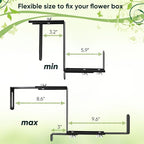 Planter Box Brackets, Adjustable Window Box Brackets for Deck Railing, No Drill Flower Box Bracket for Outdoor Planters-2 Pack
