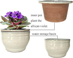 African Violet Pots Self Watering Round Ceramic Violet Pot (White, 6 inch)