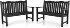 Outdoor Bench Set of 2, Weatherproof Garden Benches for Outdoors, All Weather HIPS Patio Bench Holds up to 800lbs, Never Rot or Fade, Comfort Bench for Porch Garden Patio Yard and Park(Black)