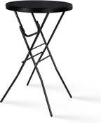Cocktail Table 28in High Top Round Folding Indoor Outdoor, Plastic Bar Height Foldable Bistro Tall Table for Party, Patio, Dining Room, Kitchen, Events, Removable Locking Legs, Black