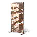 VEVOR Metal Privacy Screen, 47" W x 76" H, Outdoor Privacy Screens 3-Panel, Freestanding Outdoor Divider with Stand, Decorative Garden Steel Privacy Fence for Balcony Patio Indoor Room Hot Tub Brown