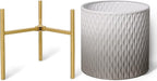 ARNIS Plants Pots with Stand,Set of 2 Flower Pots, Unique Mid Century Decorative Metal Flower Pots with Drainage,10.5&12.25 Inch, Grey and White