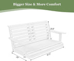 Poly Lumber 2-Seat Porch Swing, HIPS 4.5-Feet Bench Swing with Foldable Cup Holders,18/8 Stainless Steel Hardware, High Backrest and Deep Contoured Seat (Snow White, 4.5-feet)