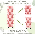 Umigy 2 Set of 7 Tier Vertical Planter Stackable Tower Planters Strawberry Herb Flower and Vegetable Pots Indoor Outdoor Gardening Pots with Removable Wheels and Tools(Pink)
