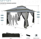 COBIZI 12x12 FT Pop up Gazebo on Clearance Outdoor pop up Canopy Tent,carpas para Patio, Shelter Tents with Sandbags & Portable Carry Bag, Patio Gazebos for Camping, Garden & Lawn, Darkgrey(Upgraded)