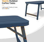 VINGLI Outdoor Folding Coffee Table, Rectangle Drainable Iron Patio Table for Balcony, Porch, and Living Room, Blue
