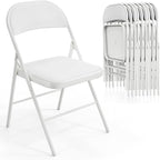 VINGLI 10 Pack Folding Chairs with Padded Seats, Metal Frame with Pu Leather Seat & Back, Capacity 350 lbs, White