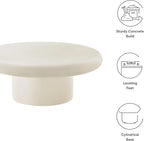 Modway Argos Round Concrete Coffee Table in White - Cement Low Coffee Table for Sitting on The Floor - Weather Resistant Stone Patio Coffee Table - Indoor Outdoor 34 Inch Center Table