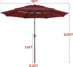 Yaheetech 3 Tier Patio Umbrella 10ft Vented Outdoor Large Market Table Umbrella with 8 Sturdy Ribs & 1.5" Umbrellla Pole, Double-layer Cloth & Push-button Tilting & Crank for Pool/Garden/Lawn Burgundy