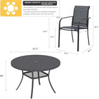 VICLLAX Patio Dining Set for 6, Outdoor Furniture Set Includes 47.2" Round Patio Table and 6 Patio Sling Chairs, Grey Tabletop and Grey Fabric