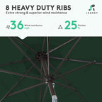 JEAREY 9FT Outdoor Patio Umbrella Outdoor Table Umbrella with Push Button Tilt and Crank, Market Umbrella 8 Sturdy Ribs UV Protection Waterproof for Garden, Deck, Backyard, Pool (Dark Green)
