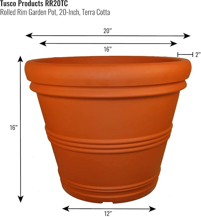 Tusco Products RR20TC Rolled Rim Garden Planter, Terra Cotta, 20In