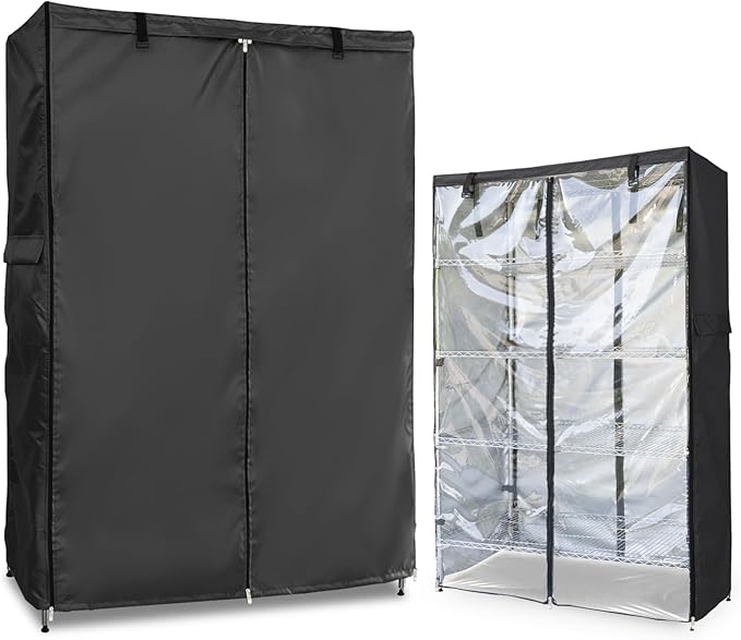 Waterproof Shelf Cover,Outdoor 600D Heavy Duty Dustproof Storage Shelves Cover,48''x18''x82'' Shelf Covers for Wire Shelving with Zippers,Storage Rack Covers with Clear Front