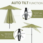 Tempera Patio Market Outdoor Table Umbrella with Auto Tilt and Crank, Large Sun Umbrella with Sturdy Pole & Fade Resistant Canopy, Easy to Set