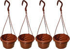 VIDELLY 4 Pieces Plastic Hanging Planters, 5.9 in Dia x 3.54 in H, Flower Plant Basket Pots Chain Holder Garden Decoration for Indoor and Outdoor Use, Red