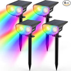 Kyosho Color Changing Solar Outdoor Lights, 9 Lighting Modes Halloween Christmas Lights, Waterproof RGBW Multicolor Solar Spotlight for Tree Pool Garden, 4 Pack