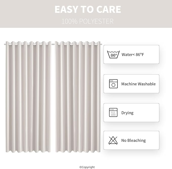 Waterproof Outdoor Curtain W105 x L108 - Grommet Top Sunlight Blocking Window Treatment Drapes Blackout Curtains for Home Bedroom Living Room Outdoor Patio Porch Pergola Cabana Gazebo, 2 Panels
