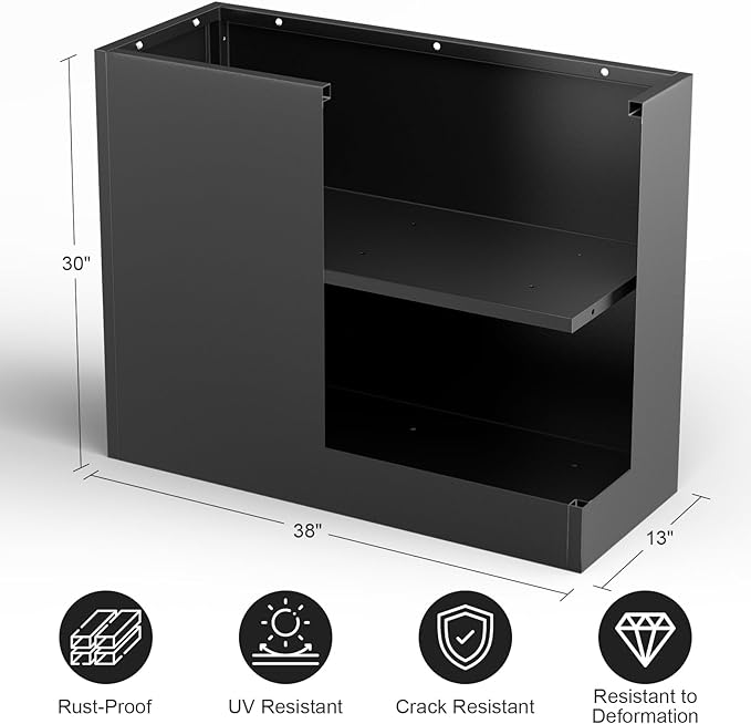 Metal Large Planter Box 38" L x 13" W x 30" H, Heavy Duty Tall Rectangle Outdoor Planter Box with Removable Insert Shelves for Porch, Garden, Patio, Yard (Black)