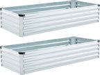 2 Pack 4x2x1FT Galvanized Raised Garden Bed Kit, Outdoor Metal Planter Box for Vegetables, Bottomless Rectangular Gardening Bed with Support Rods, Tool-Free Assembly, Silver