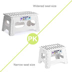 Delxo 9 Inch Folding Step Stool for Kids and Adults,15-Inch Extra Wide Height Large Platform Heavy Duty Stepping Stool More Safe and Comfortable Non Slip Foldable Step Stool White