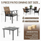 5-Piece Patio Dining Set for 4, Outdoor Dining Set with 4 Wicker Patio Dining Chairs with Cushions & 1 Black Square Woodgrain Dining Table with 1.75" Market Umbrella Hole, Black & Brown