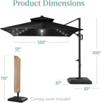 Best Choice Products 10x10ft Cantilever Patio Umbrella w/Base Included, Solar LED Lights 360 Rotation Large Offset Hanging Outdoor Shade for Deck Pool Backyard w/Stand – Black
