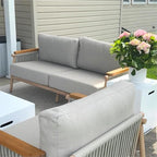 Acanva Modern All-Weather Aluminum Outdoor Patio Sofa with Thick Cushions, Olefin Fabric Sunroom Backyard Furniture, Loveseat Light Khaki