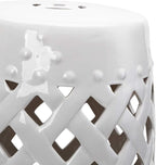 Outsunny 13" x 18" Ceramic Garden Stool with Woven Lattice Design & Glazed Strong Materials Decorative Outdoor Stool, White
